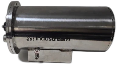 Industream IR camera — side profile with mounting plate