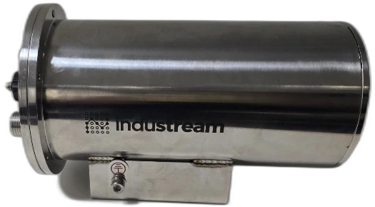 Industream IR thermal camera — stainless steel industrial casing with Industream logo